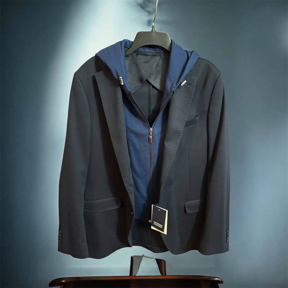 Men's Blue Blazer with Blue Hoodie